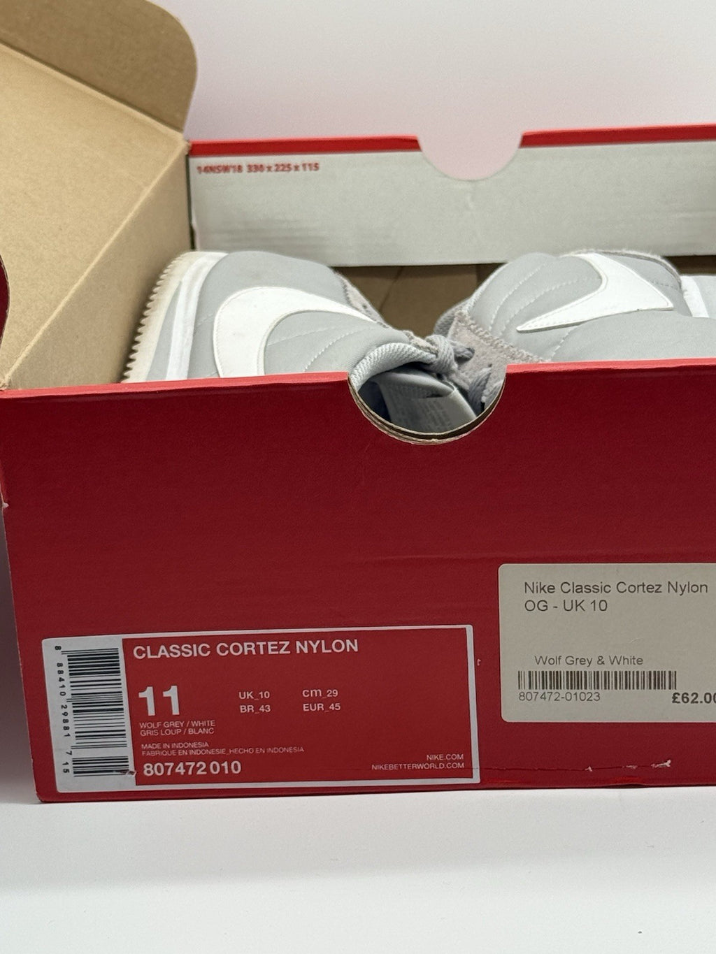(2015) Nike Classic Cortez Nylon OG - Wolf Grey White - Size UK 10 (807472-010)