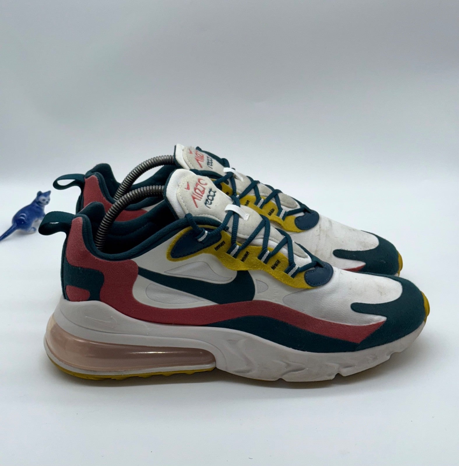 Nike Trainers Air Max 270 React White Teal Yellow Red Running Gym Men’s UK 8.5