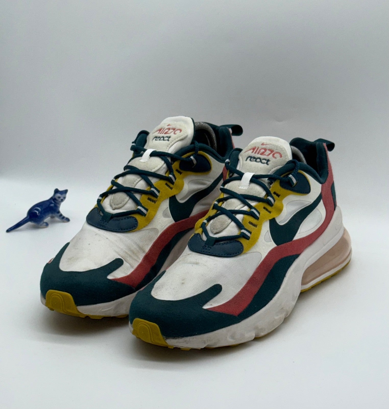 Nike Trainers Air Max 270 React White Teal Yellow Red Running Gym Men’s UK 8.5