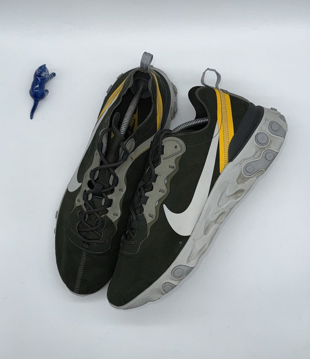 Nike React Element 55 Sequoia Deep Forest Green Khaki x Yellow UK 11 CQ6366-300
