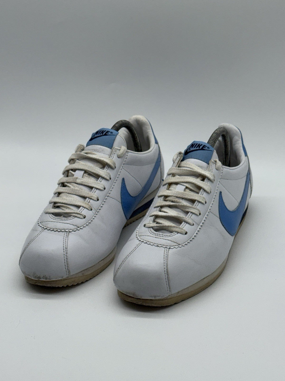 (2009) Vintage Nike Classic Cortez Leather Trainers White x Light Blue UK 8