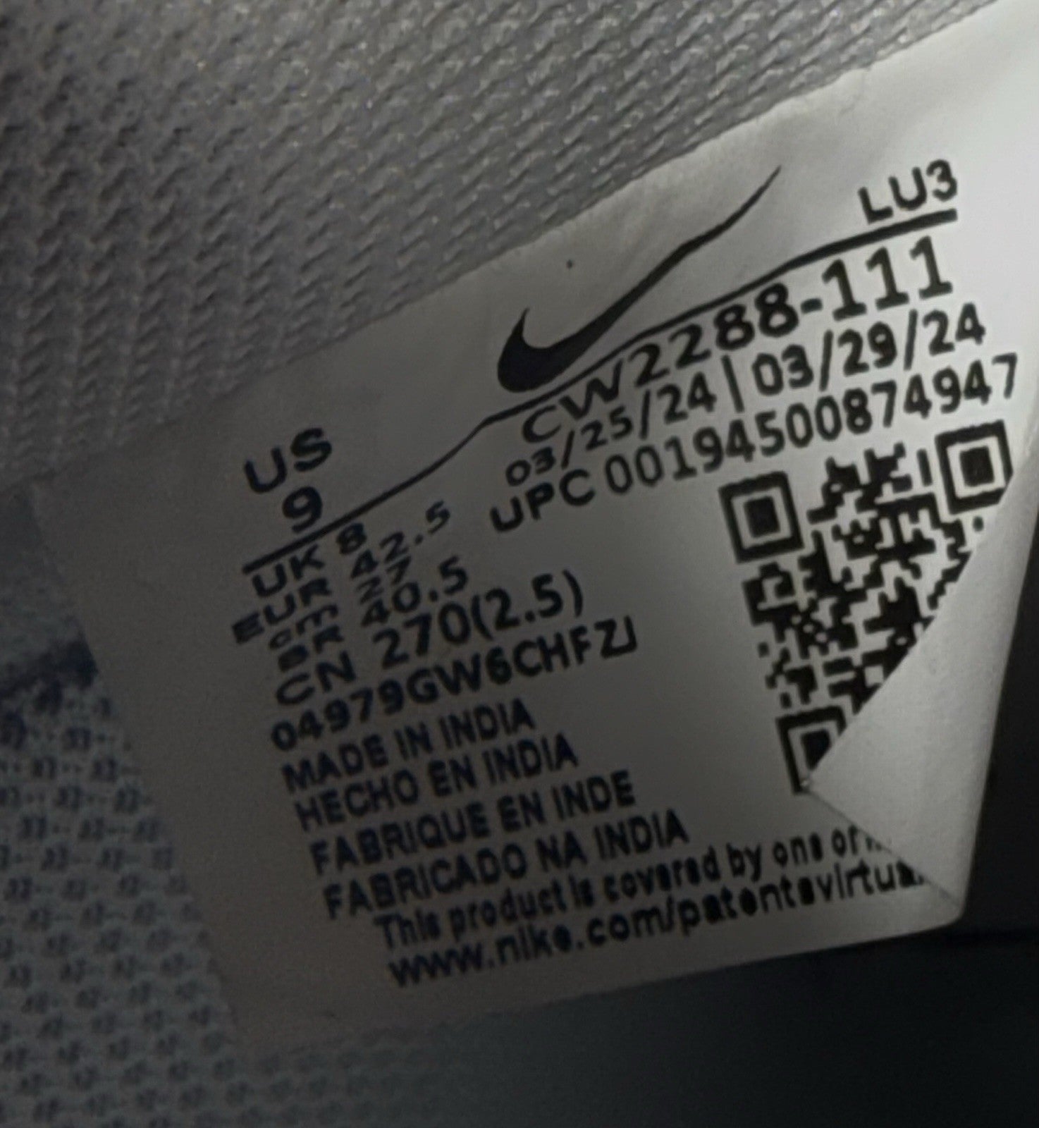 Nike Air Force 1 Low '07 White Men's UK 8 (CW2288-111) - Worn Twice