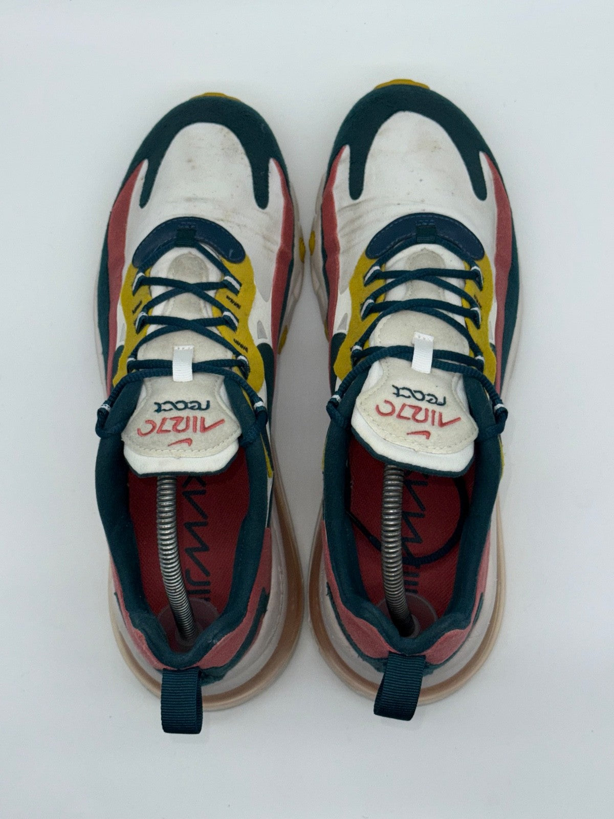 Nike Trainers Air Max 270 React White Teal Yellow Red Running Gym Men’s UK 8.5