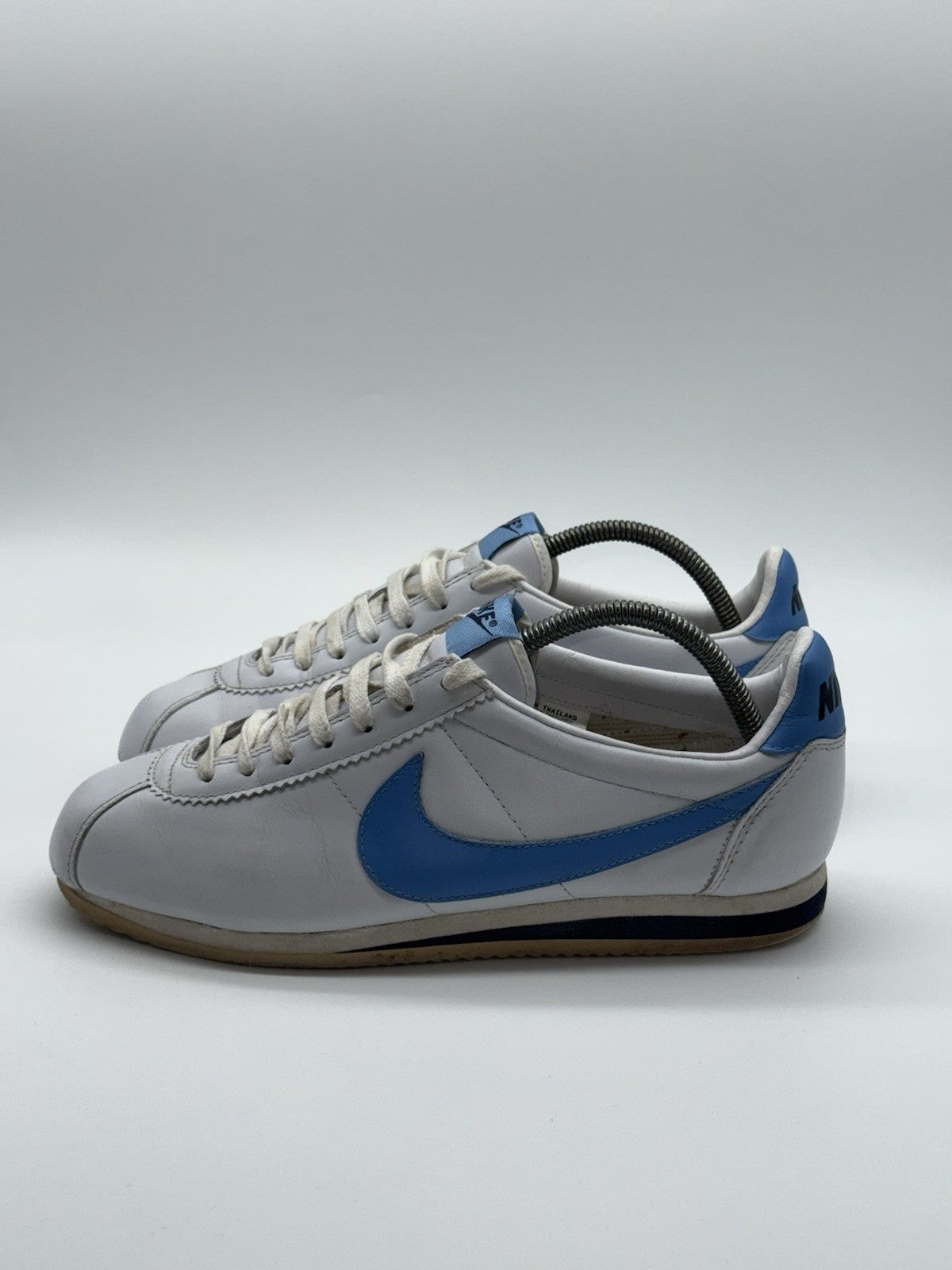 (2009) Vintage Nike Classic Cortez Leather Trainers White x Light Blue UK 8