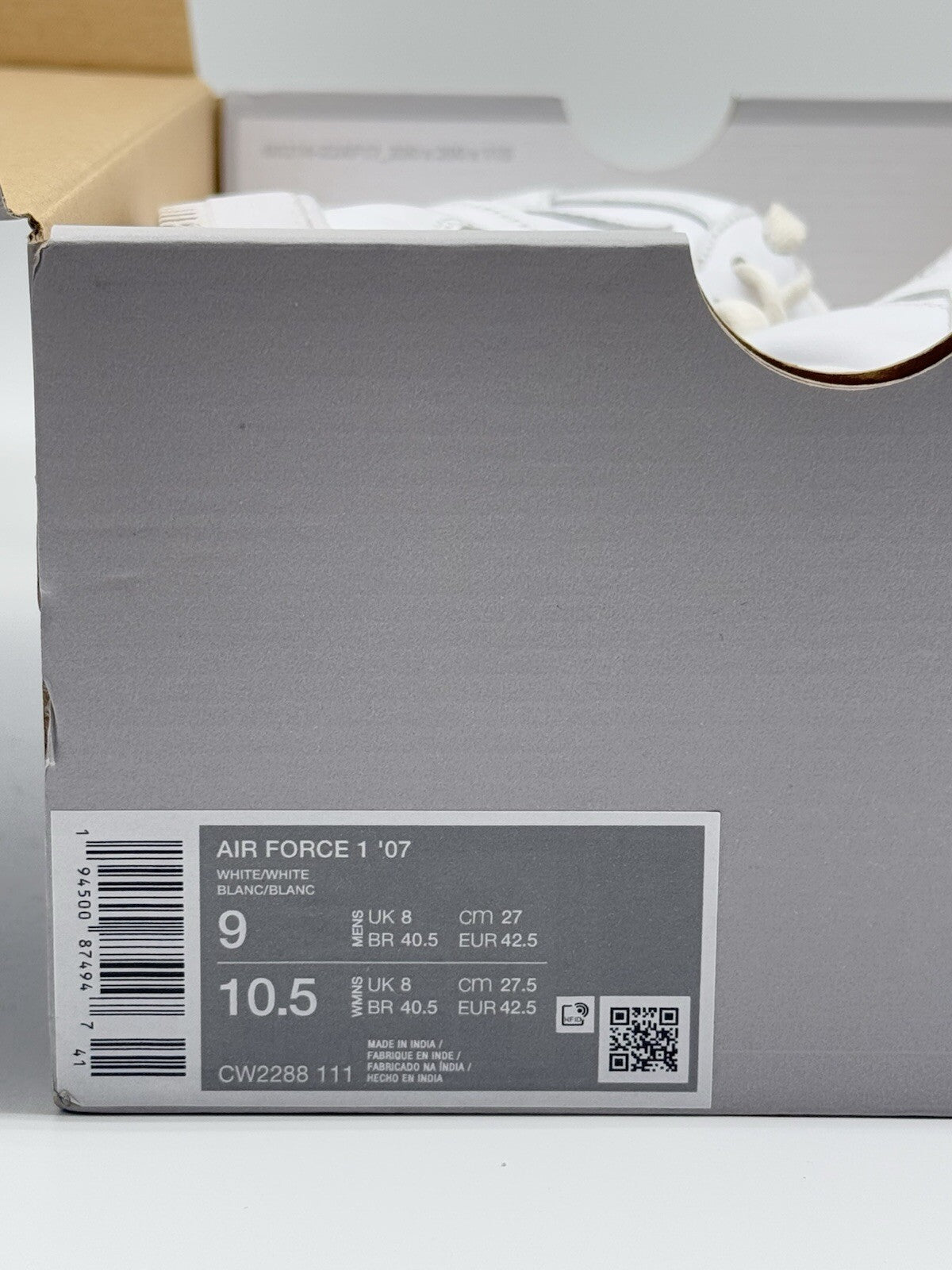 Nike Air Force 1 '07 Low Triple White Size 8 UK