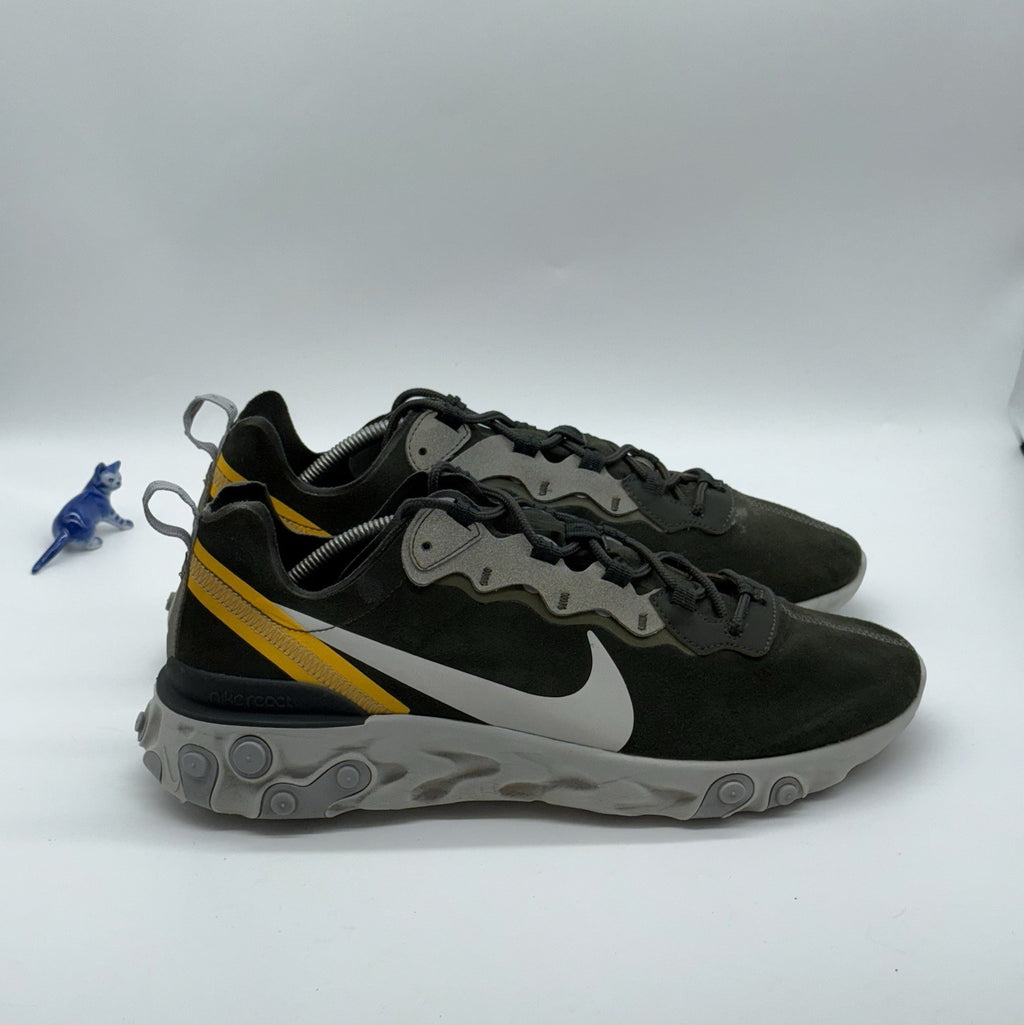 Nike React Element 55 Sequoia Deep Forest Green Khaki x Yellow UK 11 CQ6366-300