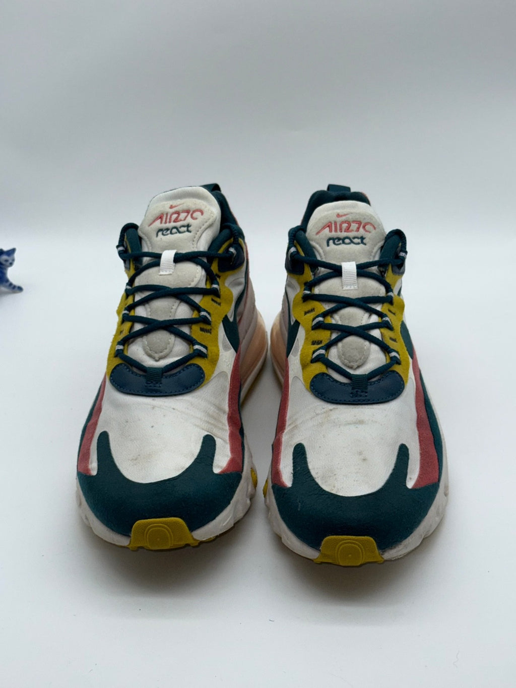 Nike Trainers Air Max 270 React White Teal Yellow Red Running Gym Men’s UK 8.5