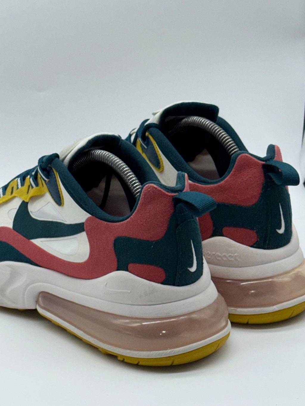 Nike Trainers Air Max 270 React White Teal Yellow Red Running Gym Men’s UK 8.5