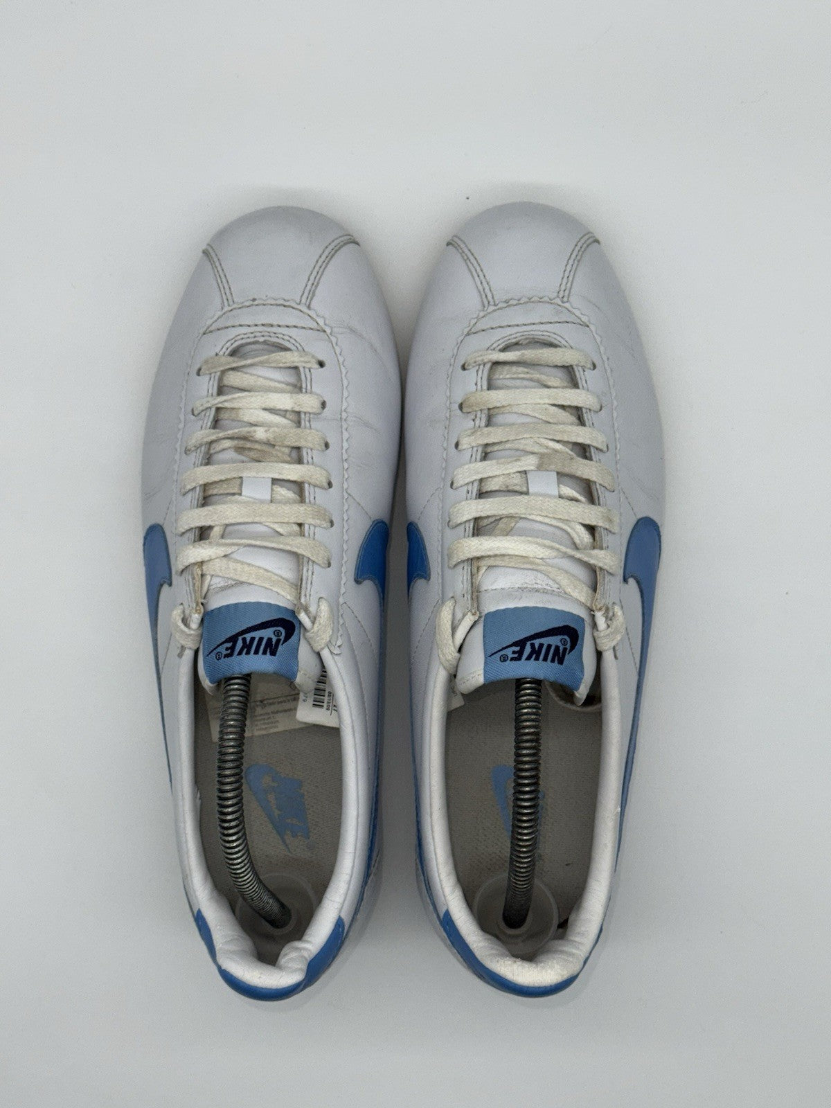 (2009) Vintage Nike Classic Cortez Leather Trainers White x Light Blue UK 8