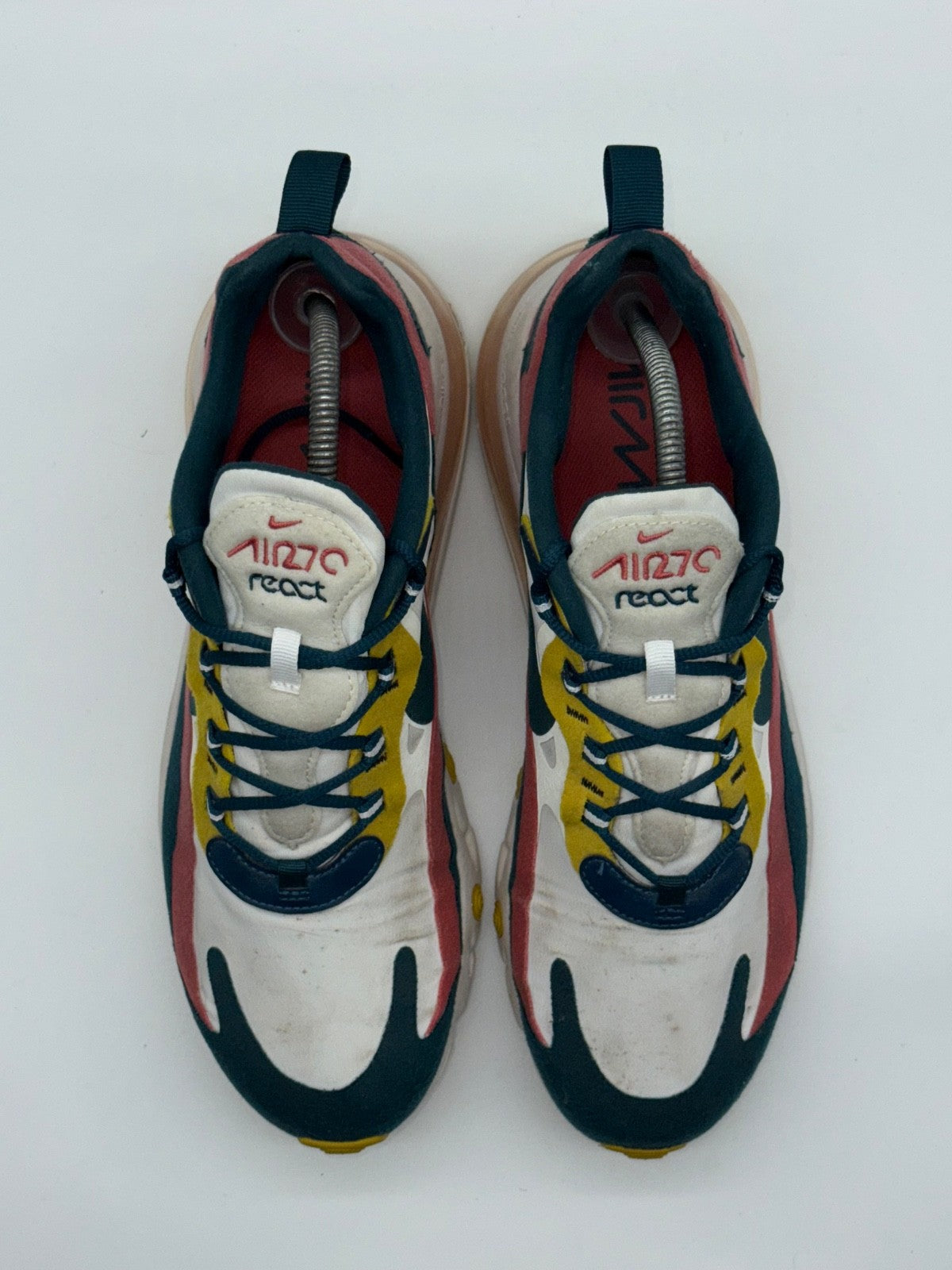 Nike Trainers Air Max 270 React White Teal Yellow Red Running Gym Men’s UK 8.5