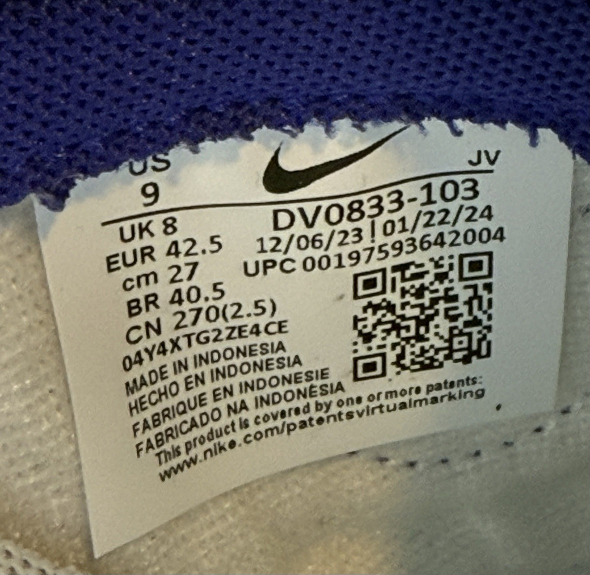 Nike Dunk Low 'Concord Blue x White' (2023) – UK 8