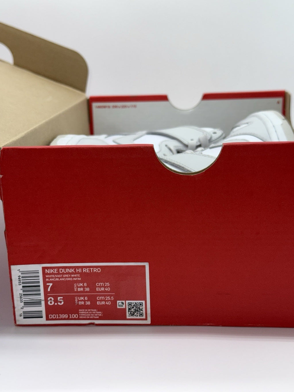 Nike Dunk High Retro White Vast Grey - Size UK 6 (DD1399-100)