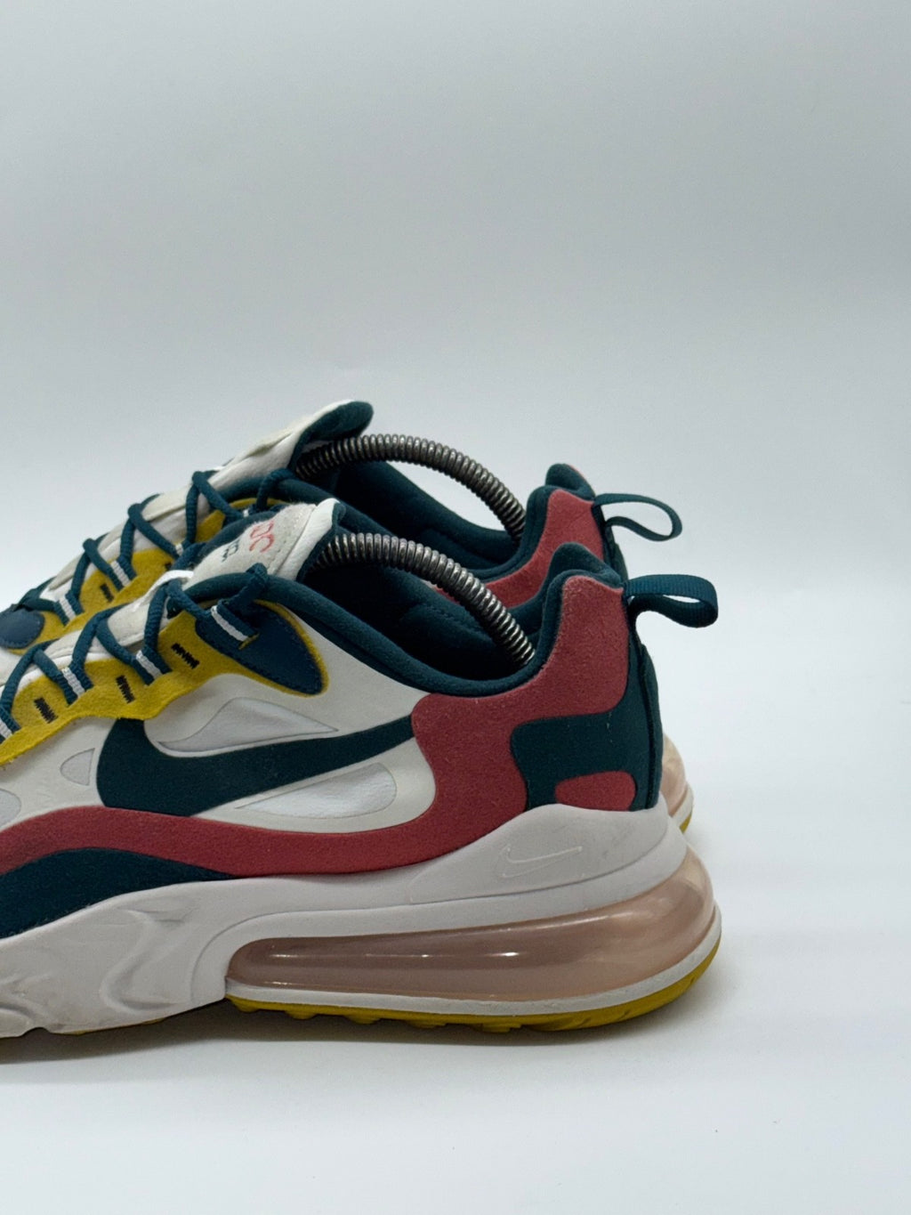 Nike Trainers Air Max 270 React White Teal Yellow Red Running Gym Men’s UK 8.5