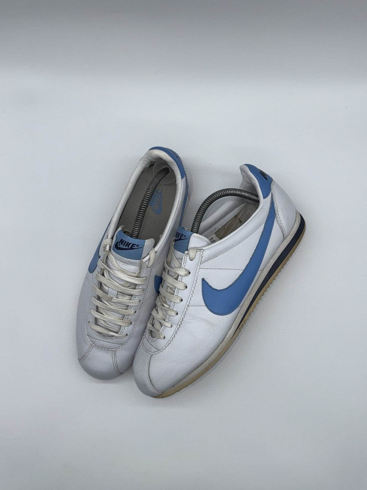 (2009) Vintage Nike Classic Cortez Leather Trainers White x Light Blue UK 8